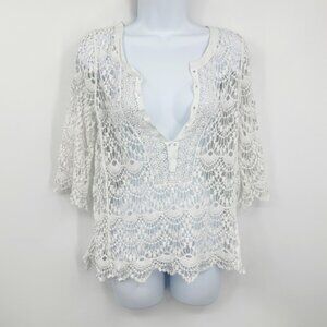 Vintage Y2K White Lace Blouse Size Medium Cottagecore Coquette Early 2000s
